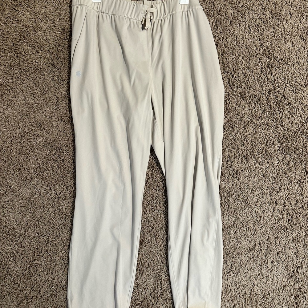 Amazon Cream Straight Leg Pants with Elastic Waistband
